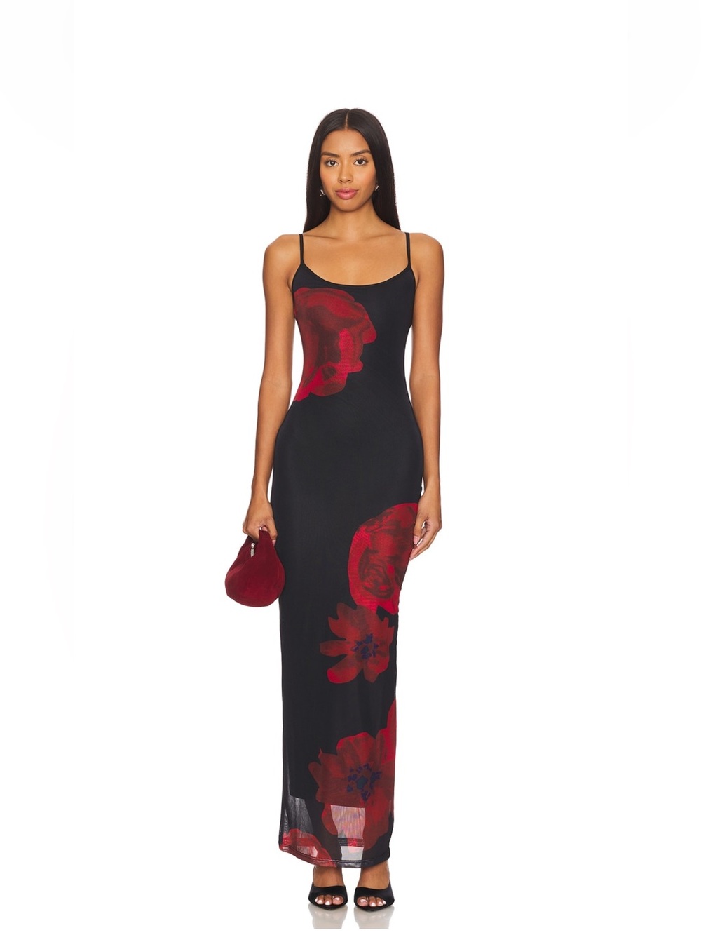 superdown Jobelle Black Maxi Dress with Red Floral Accents